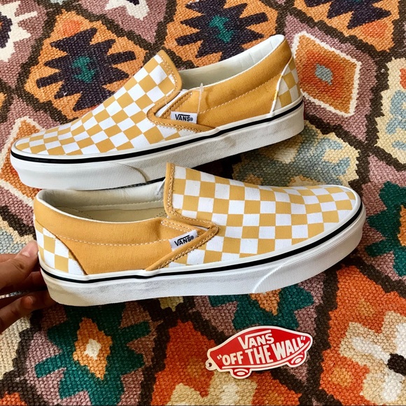 vans slip on checkerboard yellow